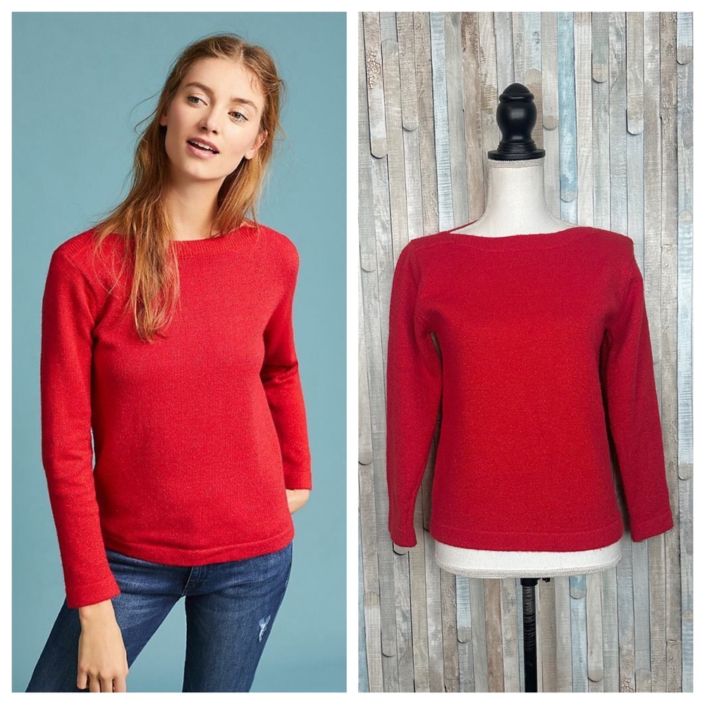 Anthropologie XS Raga Red‎ Sparkle Clancy Boat Neck Pullover Sweater Top $128